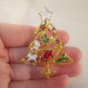 Gold Plated Christmas Layered Star Tree Pendant Brooch Women's Party Gift